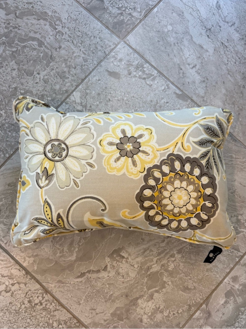 Newport Floral Lumbar Accent Pillow in Yellow, Gray, and White